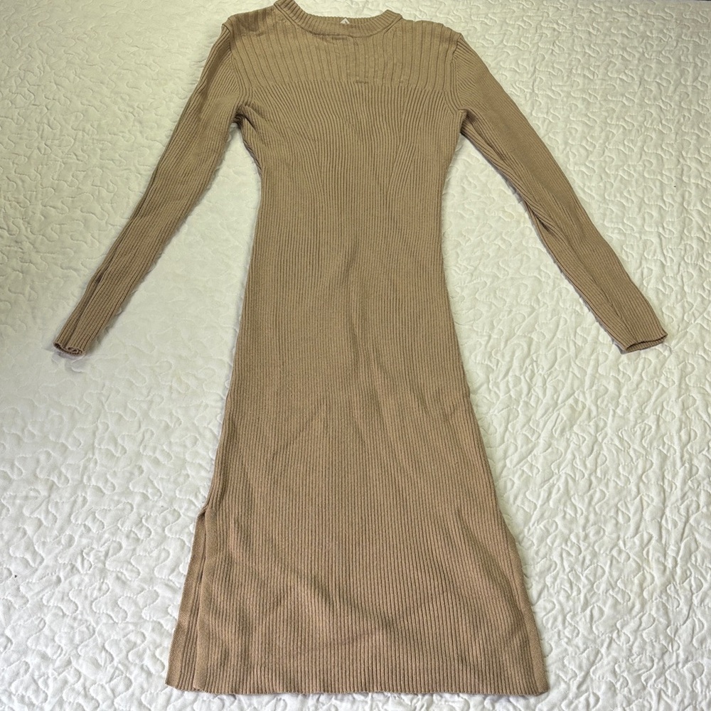 Prologue Beige Long Sleeve Knit Ribbed Stretchy Dress size xs